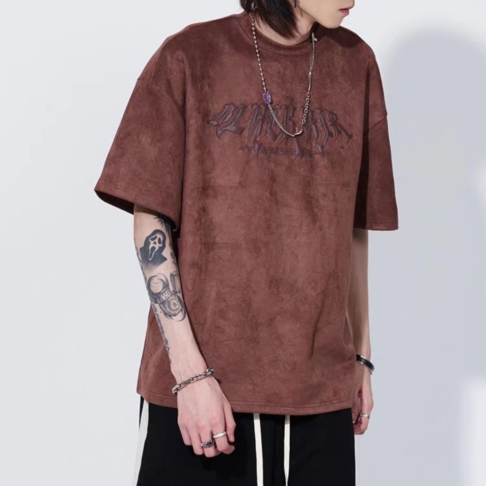 High Street Foamed Letters Suede T-Shirt