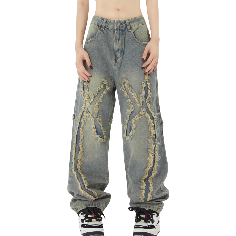 High Street Brushed Denim Patchwork Jeans