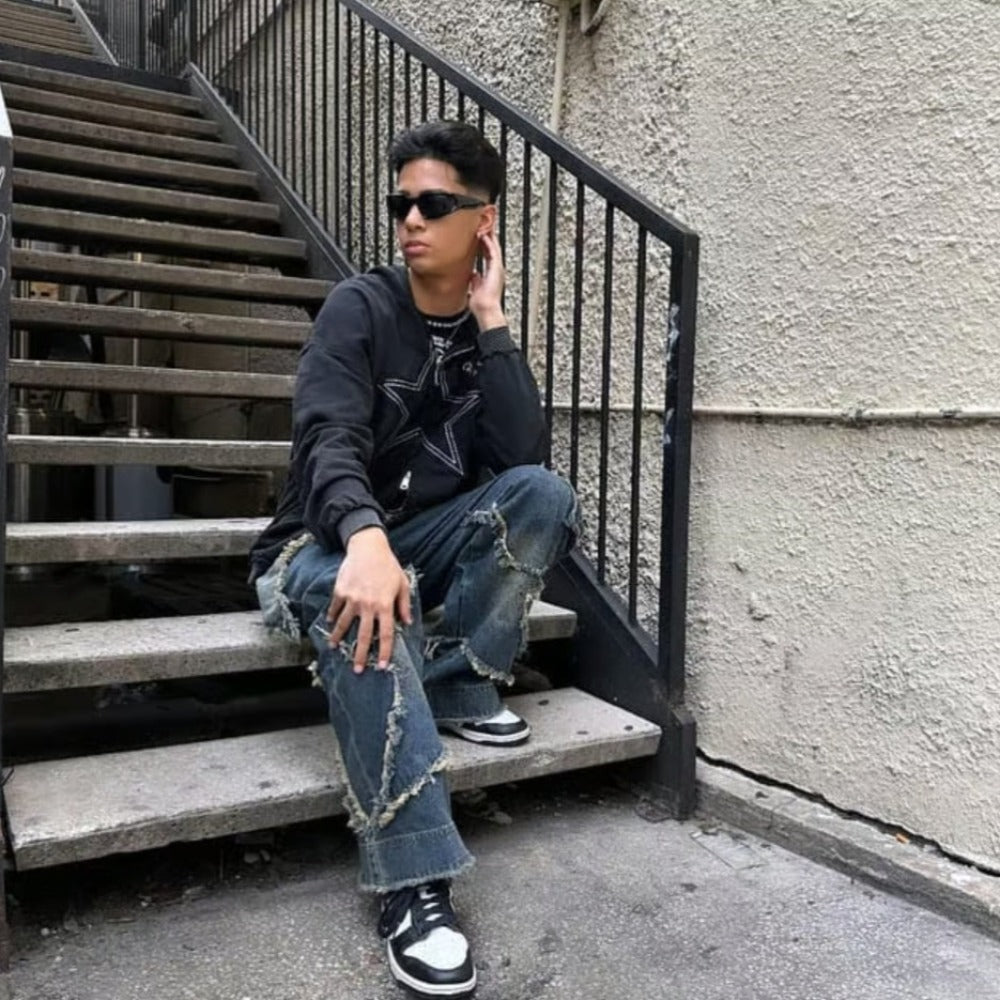 American Distressed Stars Solid Color Hoodie