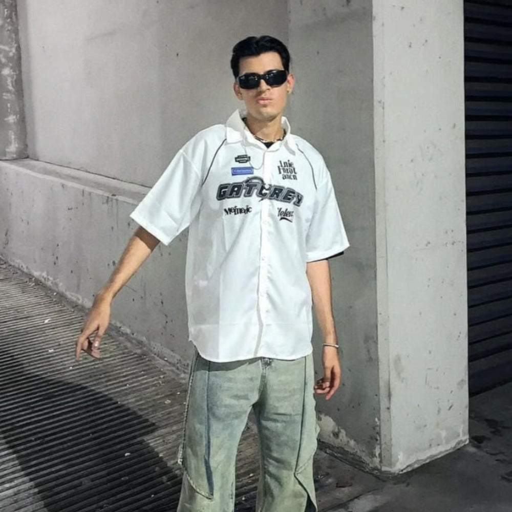 Urban Letter Embroidery Short Sleeve Shirt