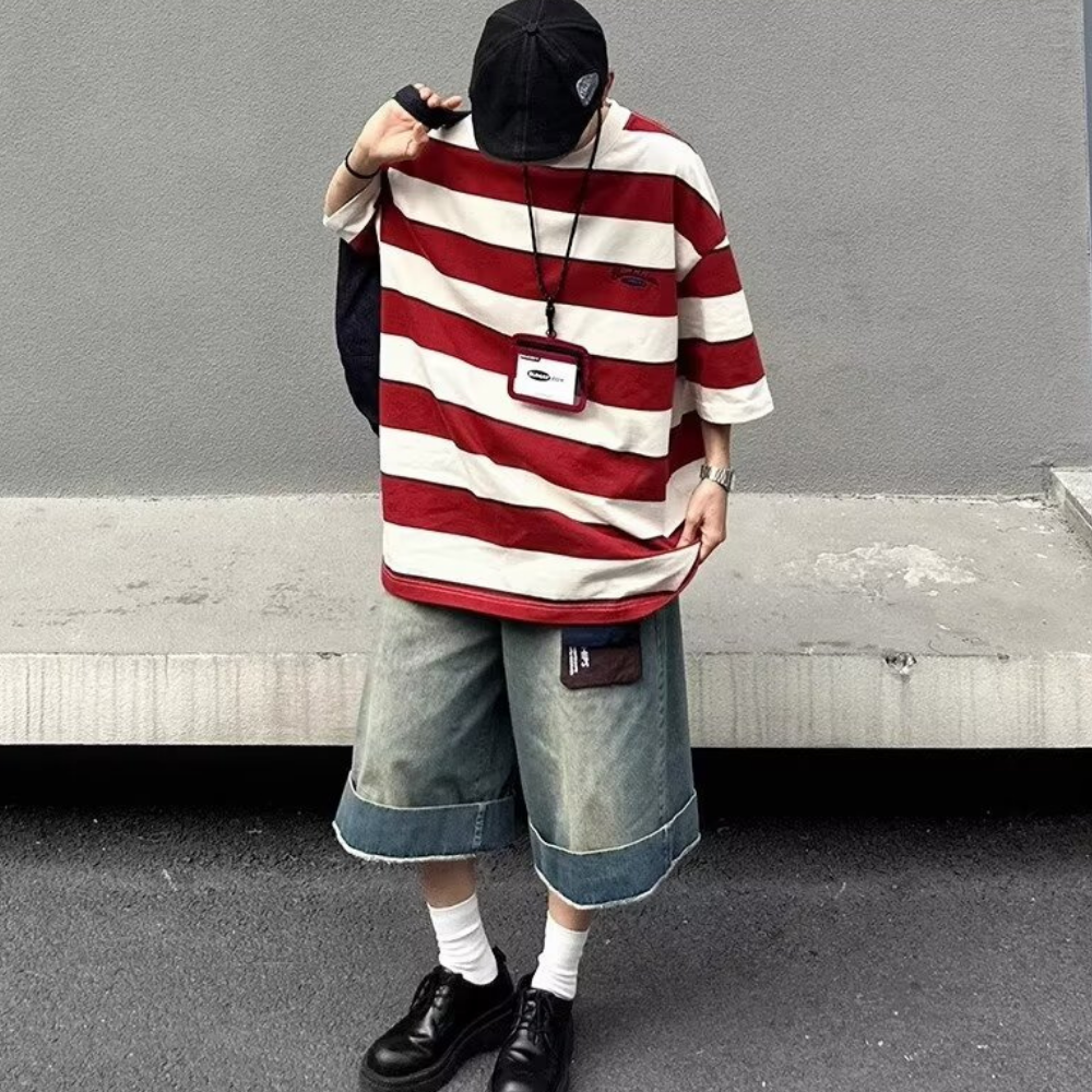 Distressed Whiskered Denim Shorts