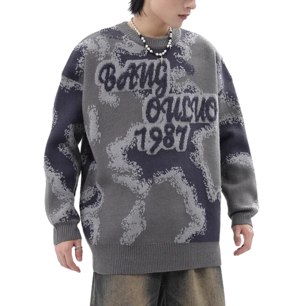 Urban Letter Flocked Contrast Sweater