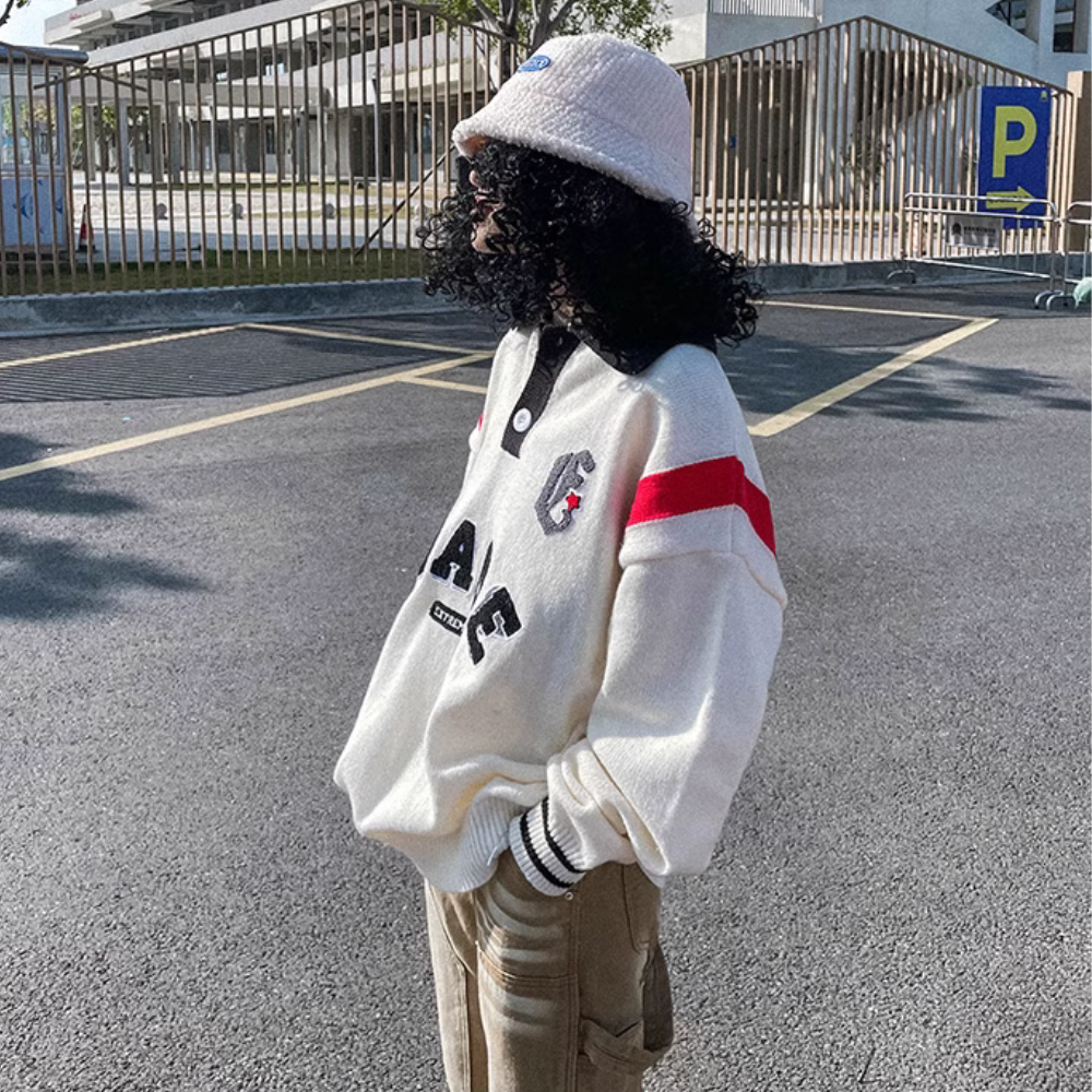 Jacquard Letter Polo Sweater