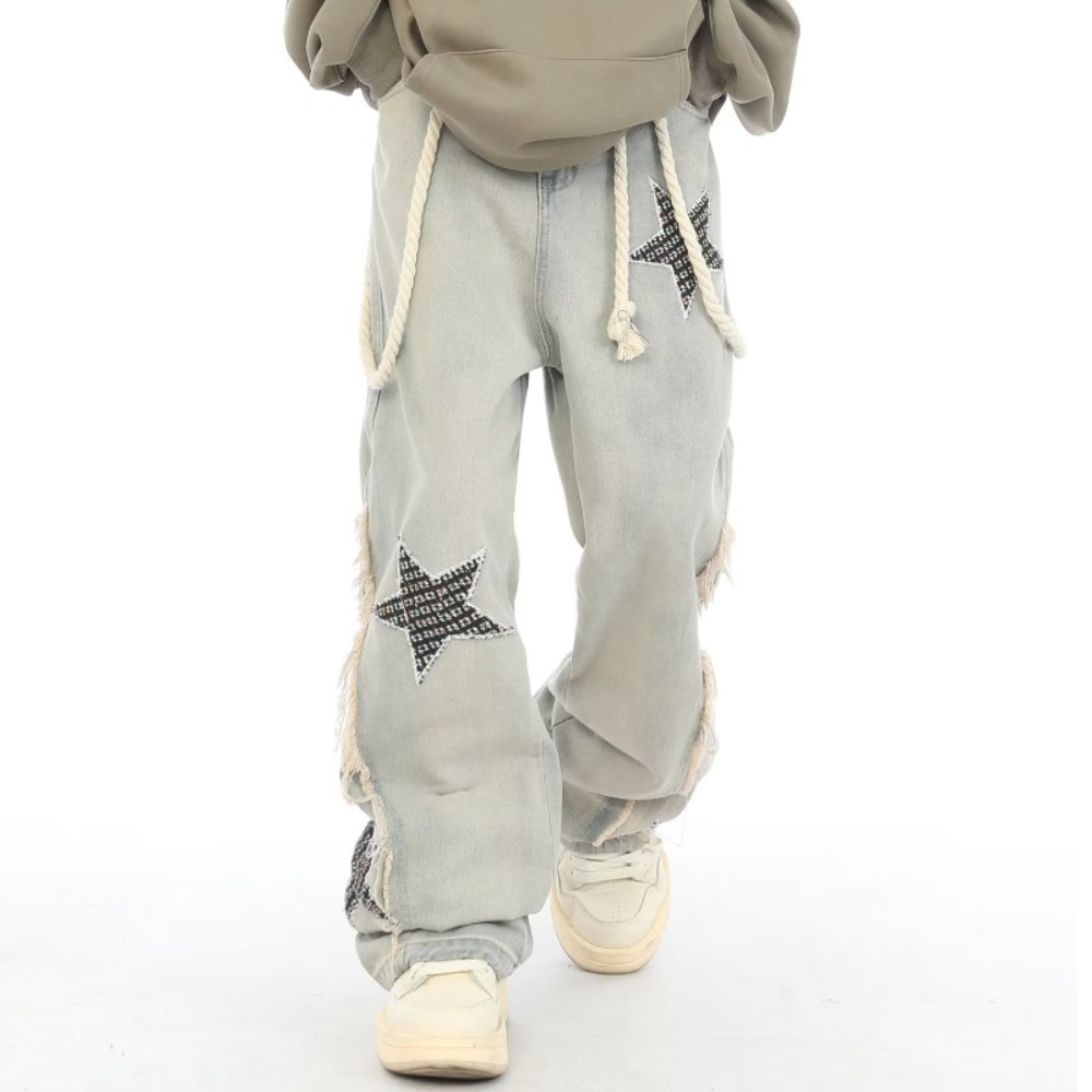 City Star Raw Edge Paneled Straight Jeans