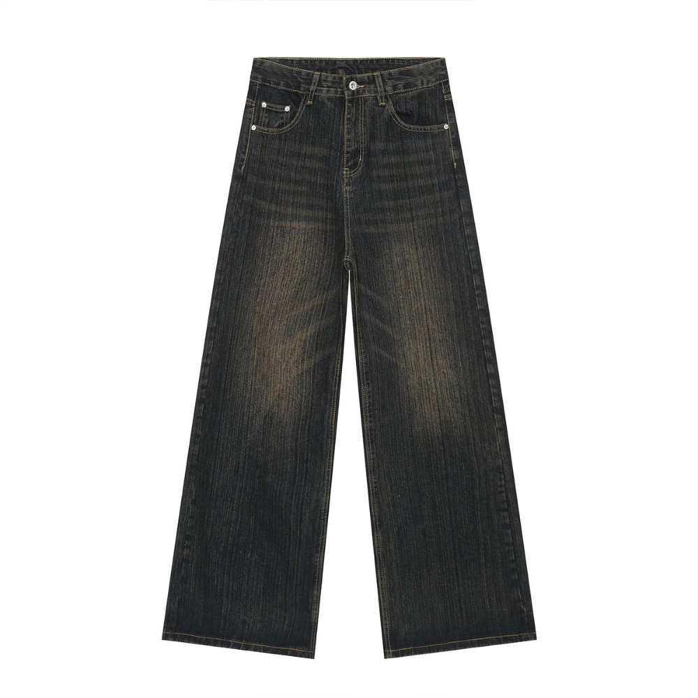 Retro Heavy Industry Slub Pattern Washed Jeans