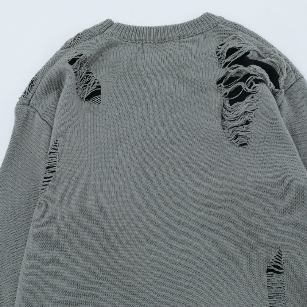 Versatile Solid Color Ripped Sweater