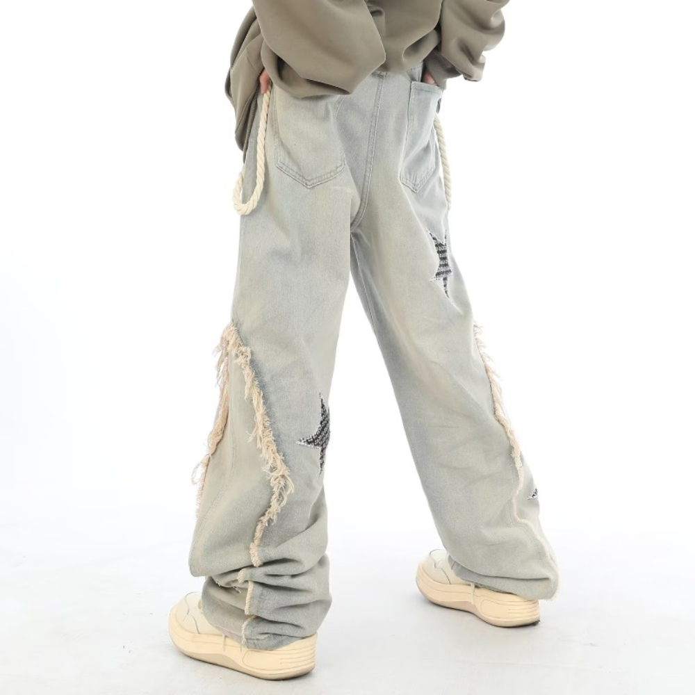 City Star Raw Edge Paneled Straight Jeans