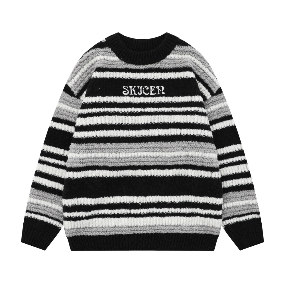 Casual Striped Letter Embroidery  Sweater