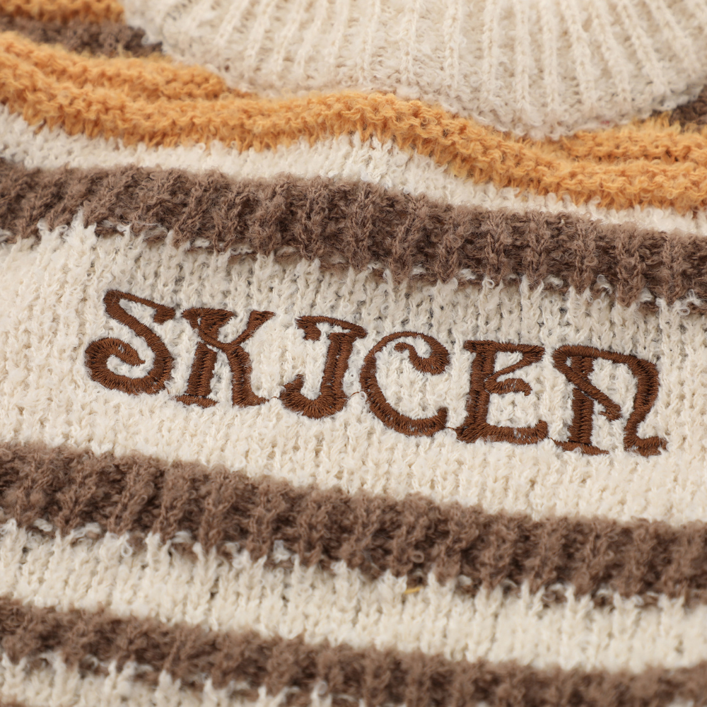 Casual Striped Letter Embroidery  Sweater