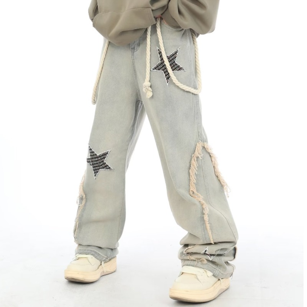 City Star Raw Edge Paneled Straight Jeans