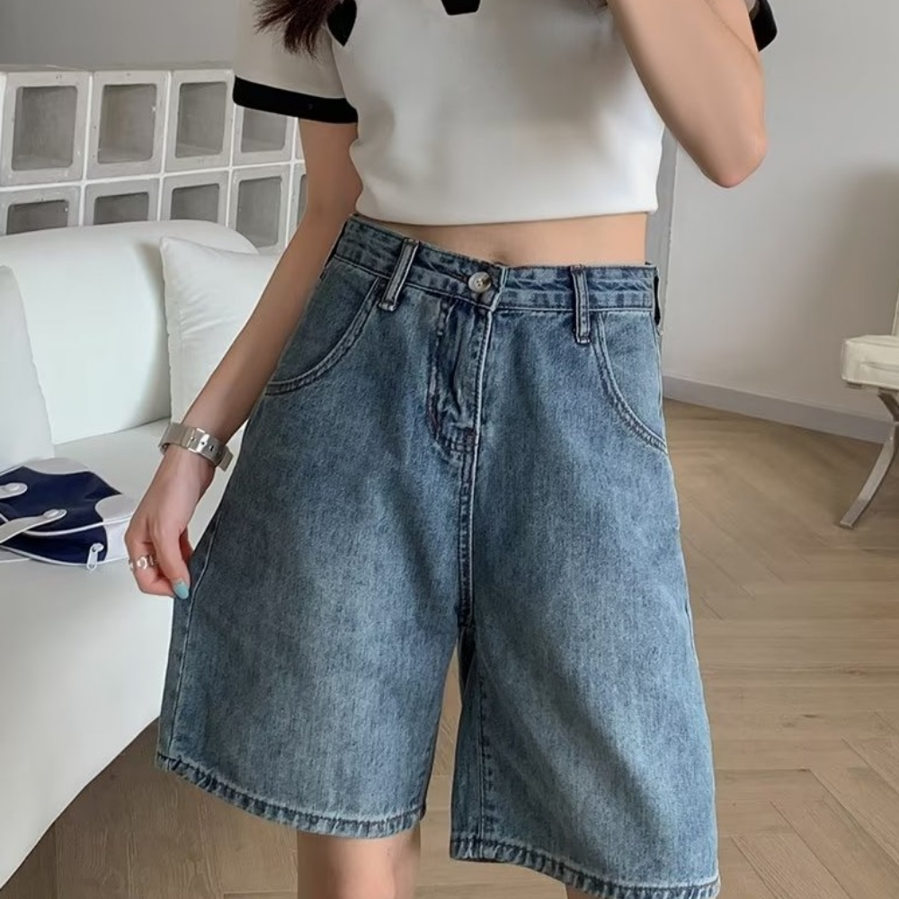 Women's Loose Solid Color High Waisted Jorts