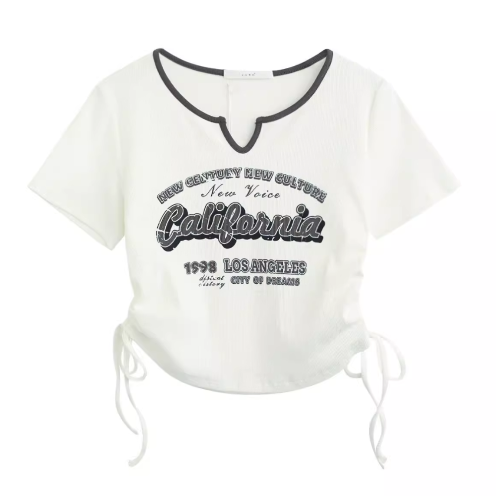Women's Vintage Letter Drawstring T-shirt