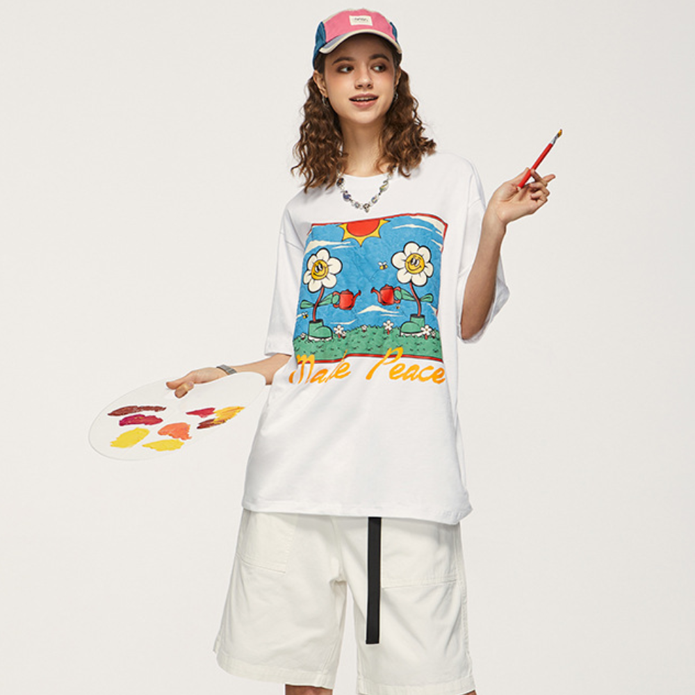 Cartoon Fun Flower Print T-shirt