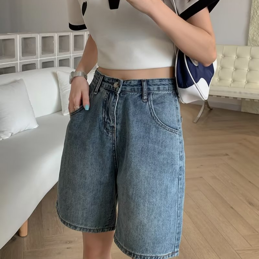 Women's Loose Solid Color High Waisted Jorts