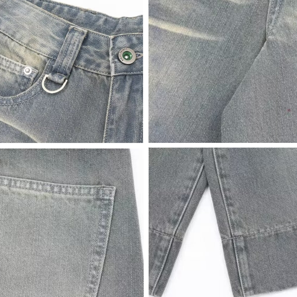 Distressed Whiskered Denim Shorts