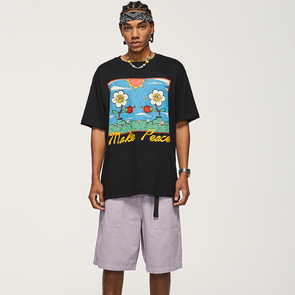 Cartoon Fun Flower Print T-shirt
