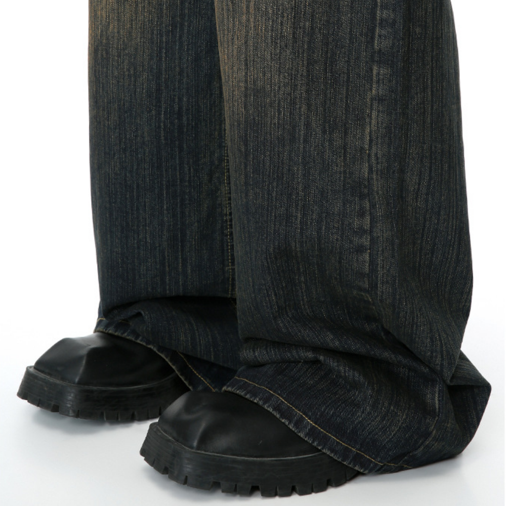 Retro Heavy Industry Slub Pattern Washed Jeans
