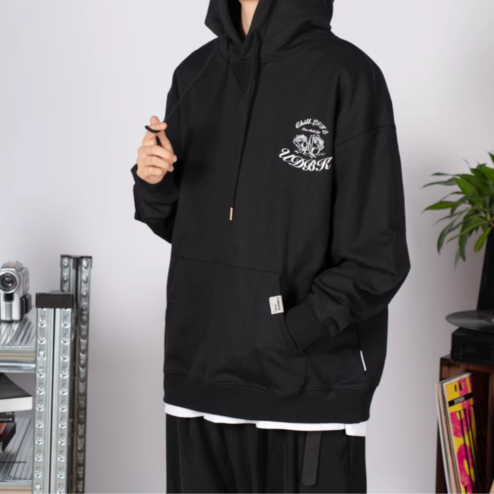 Retro Rose Lettering Hoodie