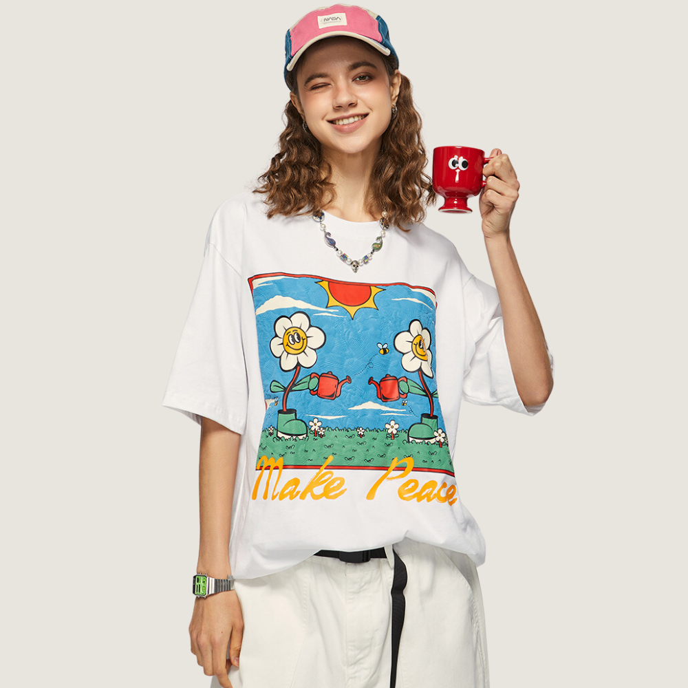 Cartoon Fun Flower Print T-shirt
