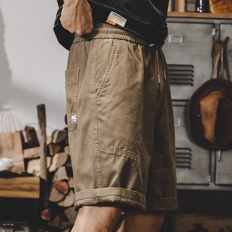 American Retro Loose Large Size Casual Distressed Plain Cargo Shorts