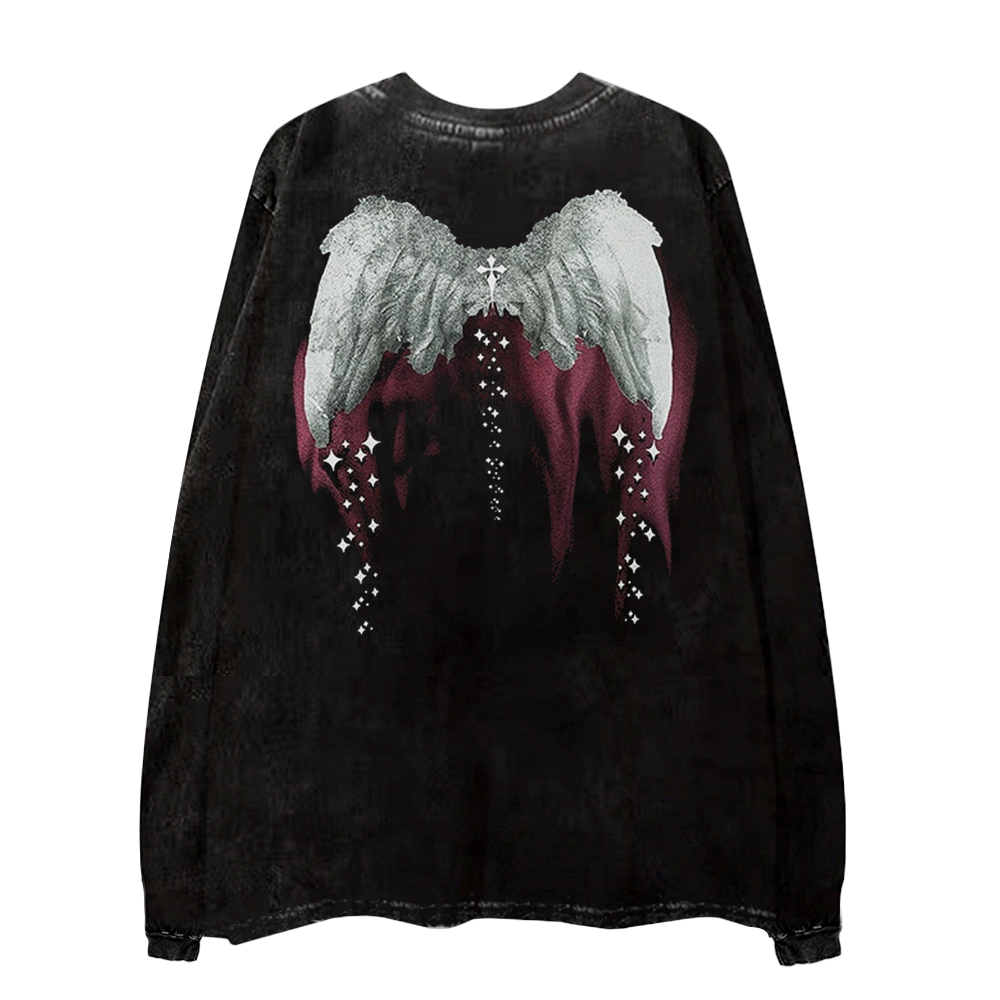 Angel Wings Ribbed Cuffs Long-Sleeve Shirt