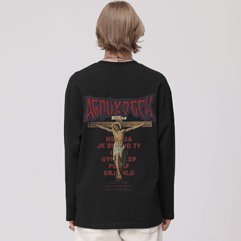 Vintage Bold Jesus Letter Graphic Long Sleeve Shirt