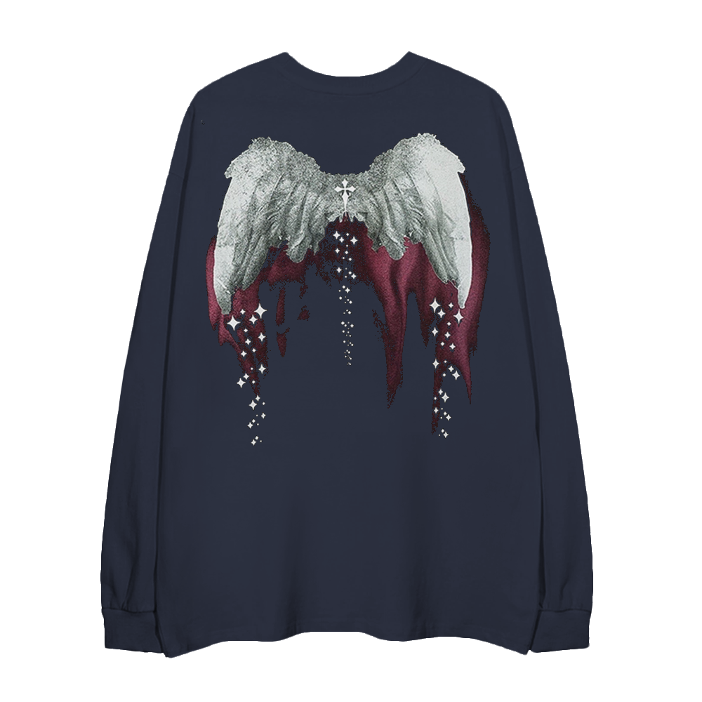 Angel Wings Ribbed Cuffs Long-Sleeve Shirt
