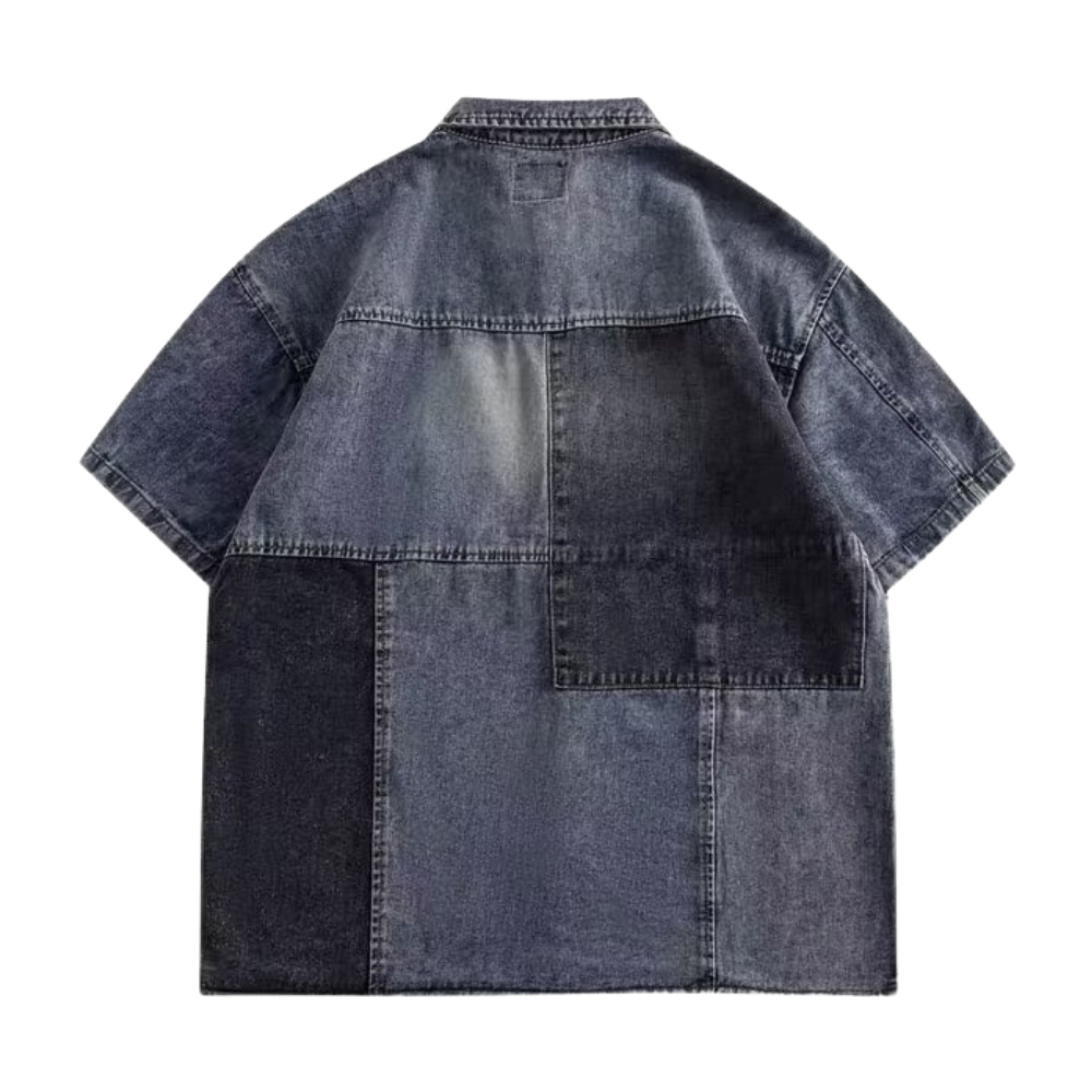 Vintage Panel Denim Short Sleeve Shirt