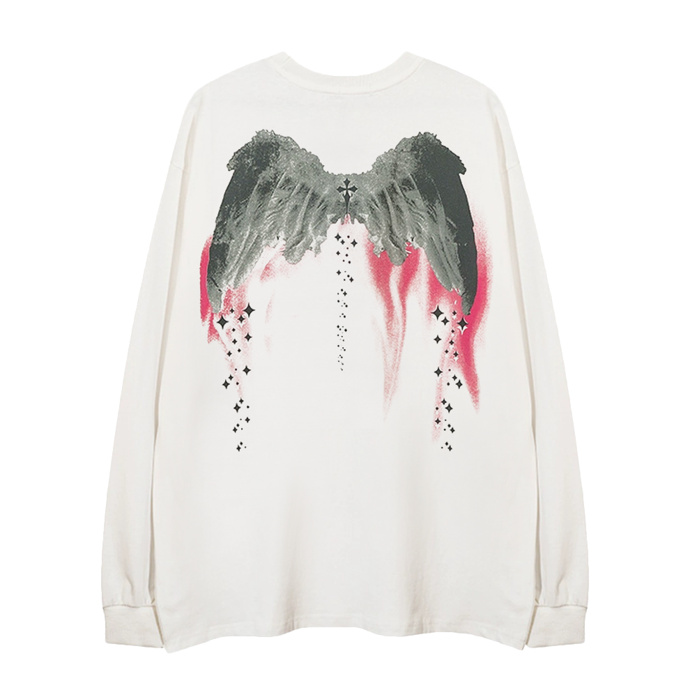 Angel Wings Ribbed Cuffs Long-Sleeve Shirt
