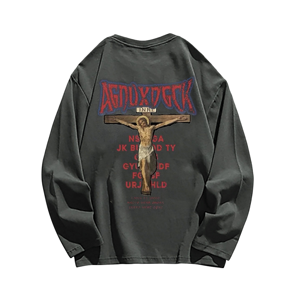 Vintage Bold Jesus Letter Graphic Long Sleeve Shirt