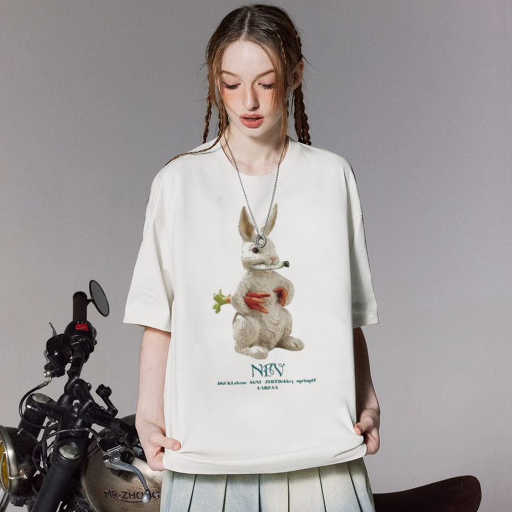 Modern Rabbit Print Cotton T-shirt