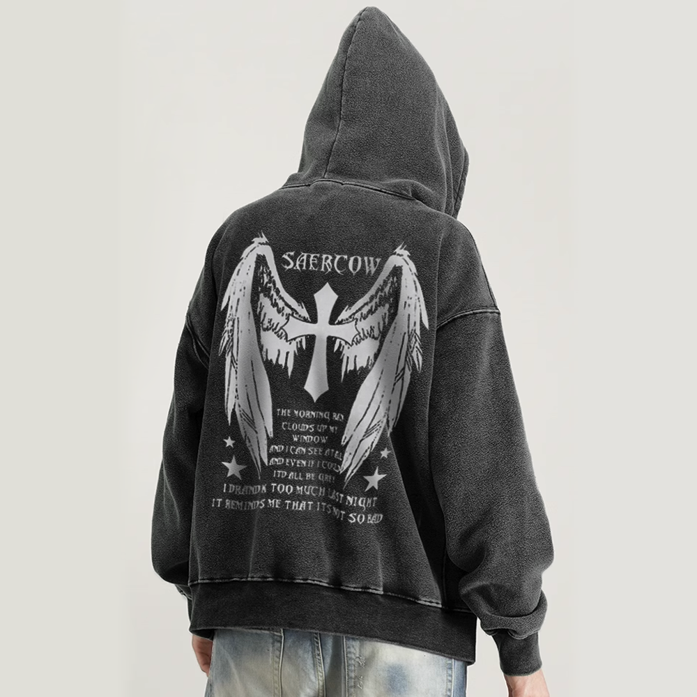 Casual Wings Cross Washed Hoodie