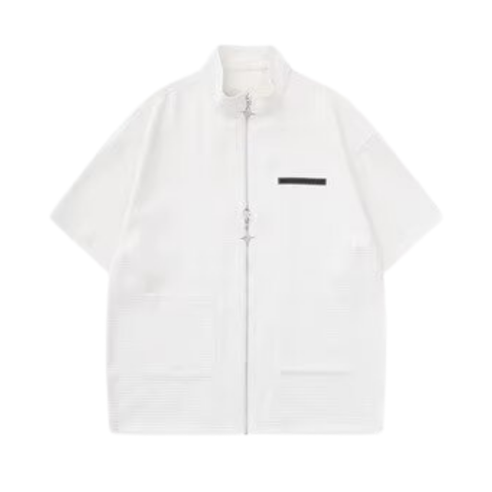 Zippered Stand Collar Shirt