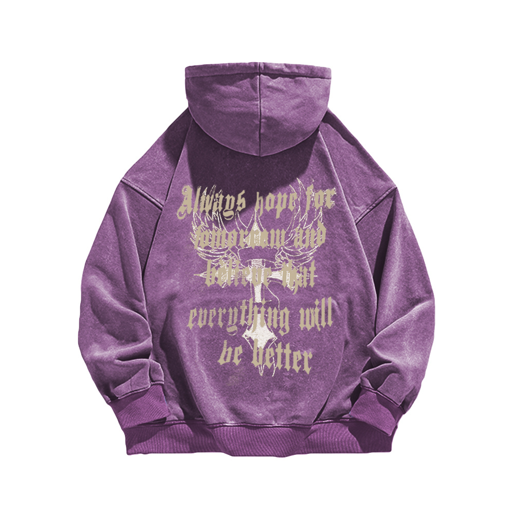 High Street Cross Wings Letter Washed Hoodie