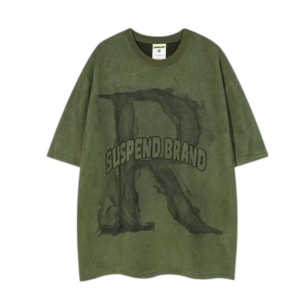 Vintage R Letter Suede T-shirt