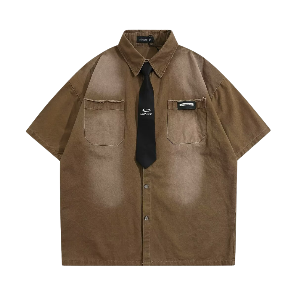 Retro Gradient Tie Denim Shirt