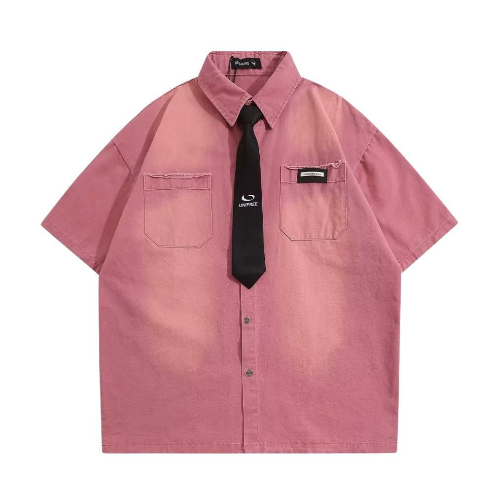 Retro Gradient Tie Denim Shirt