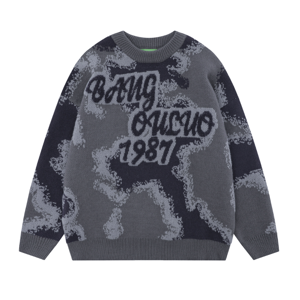 Urban Letter Flocked Contrast Sweater