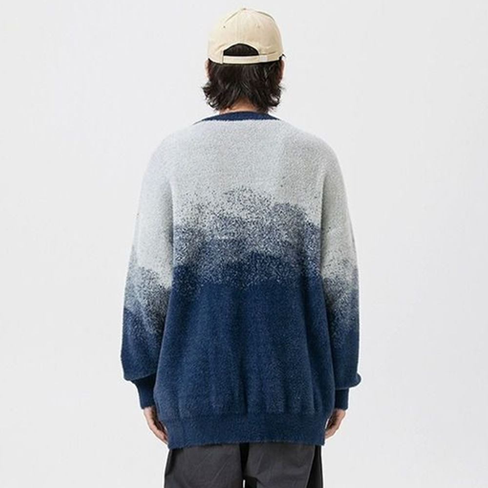 Retro Gradient Plush Knitted Cardigan