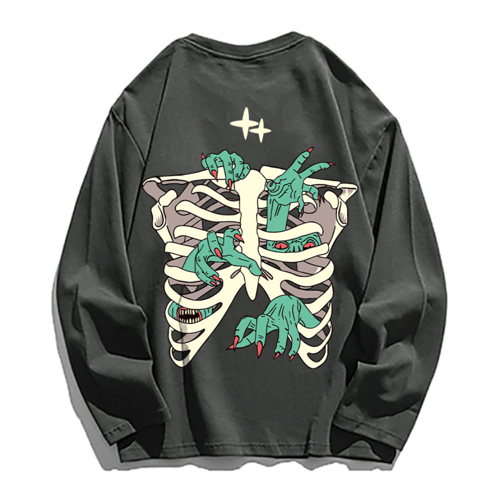 Dark Skeleton Hand Graphic Long Sleeve Shirt