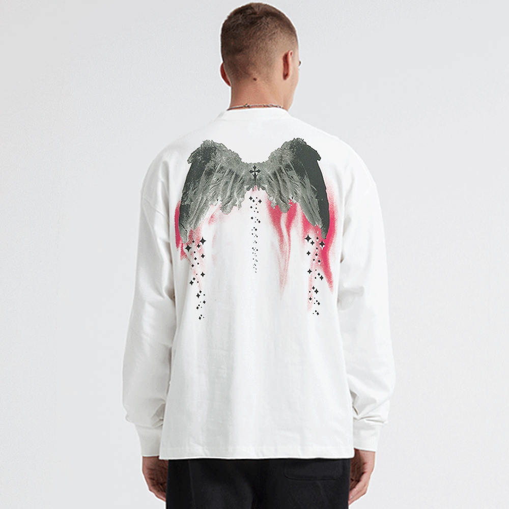 Angel Wings Ribbed Cuffs Long-Sleeve Shirt