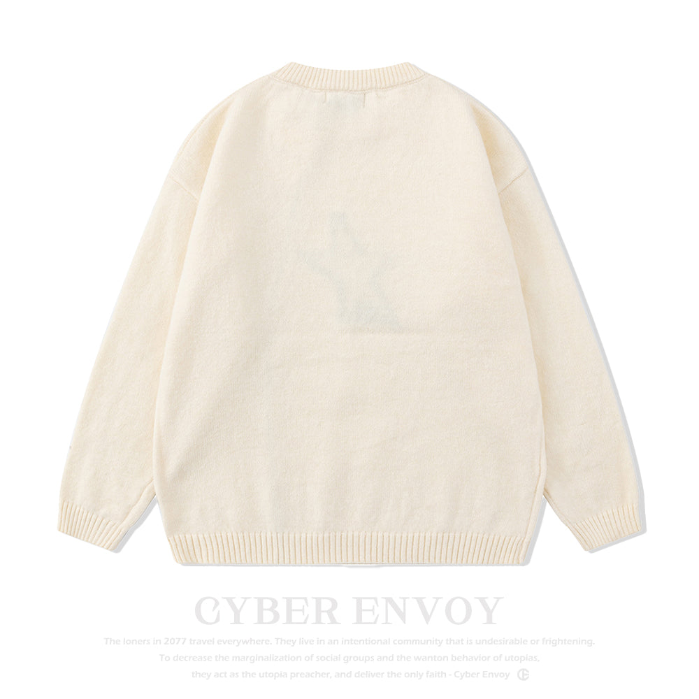 Cyber Envoy | Solid Color Star Zipper  Pullover Sweater