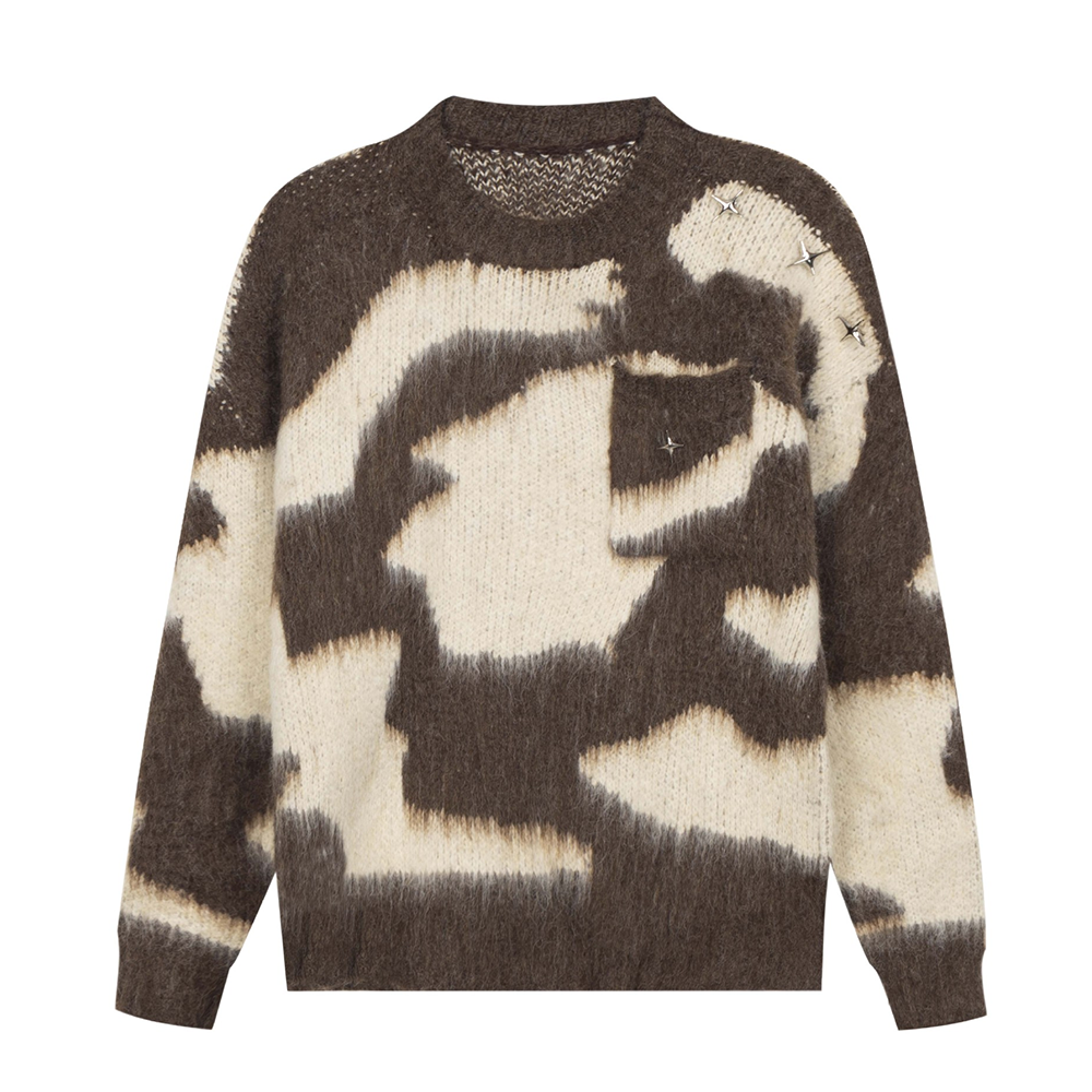 Contrast Color Deer Plush Cross Sweater