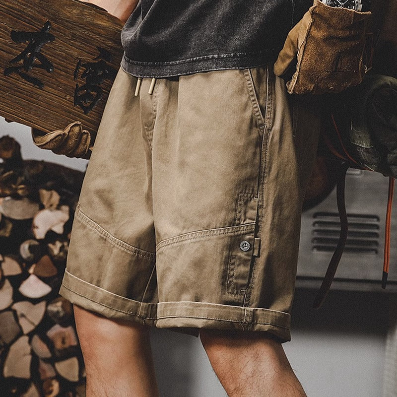 American Retro Loose Large Size Casual Distressed Plain Cargo Shorts
