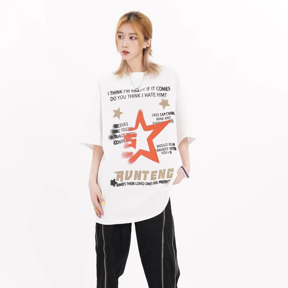 Retro Star Letter Print T-Shirt