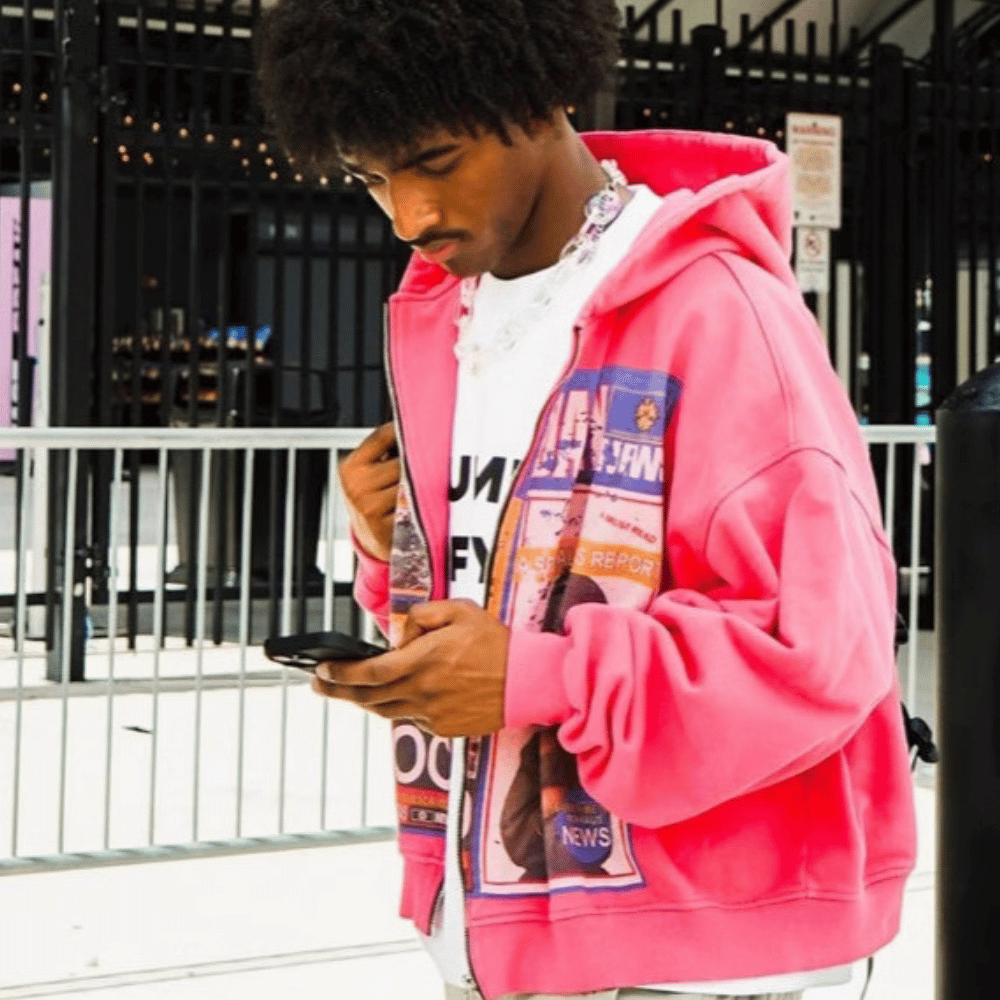 Vintage Washed “Chaos Daily” Newspaper Graphic Zip Hoodie