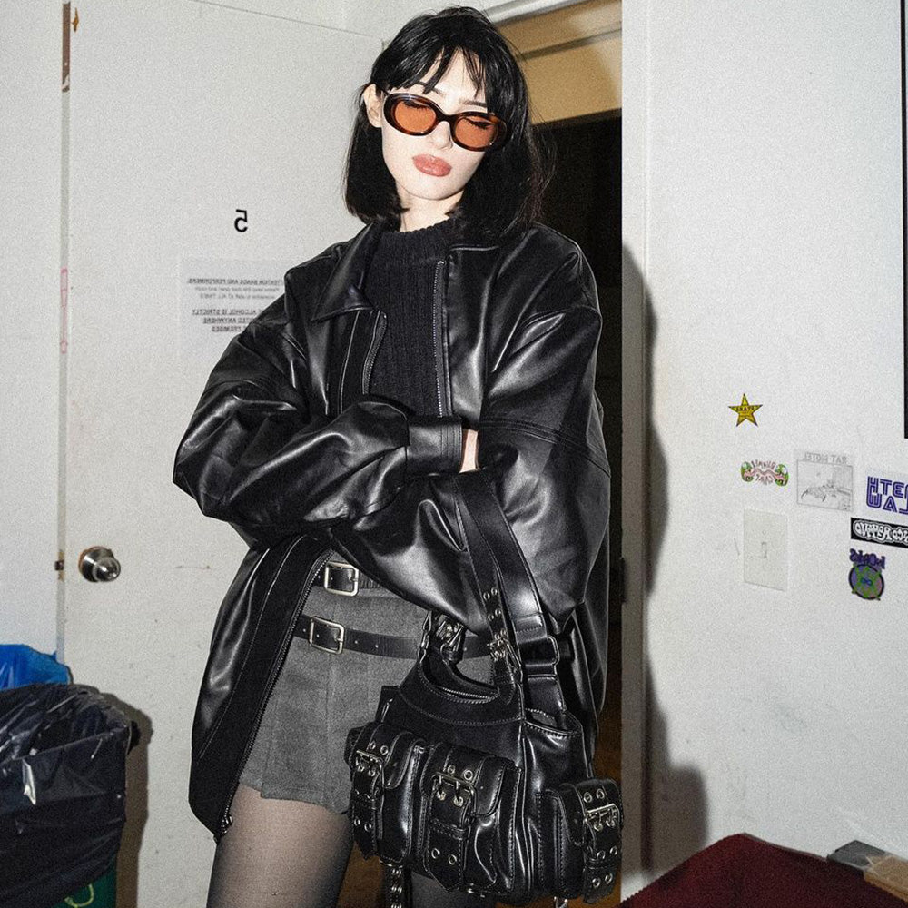 Street Black Lapel Biker Jacket