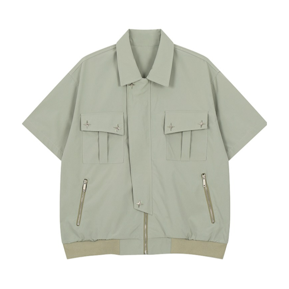 Functional Multi-pocket Plain Shirt