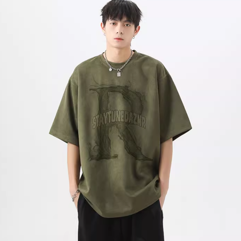 Vintage R Letter Suede T-shirt