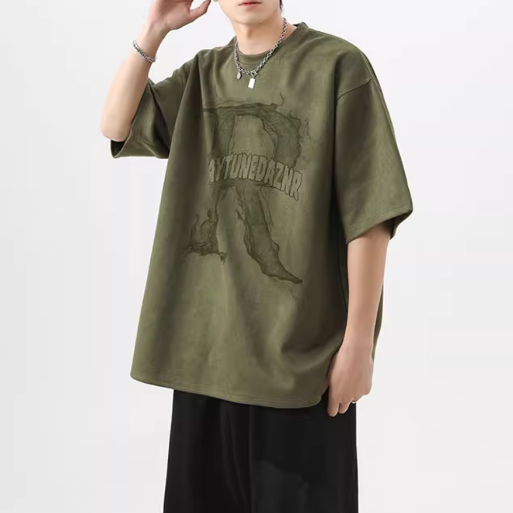 Vintage R Letter Suede T-shirt